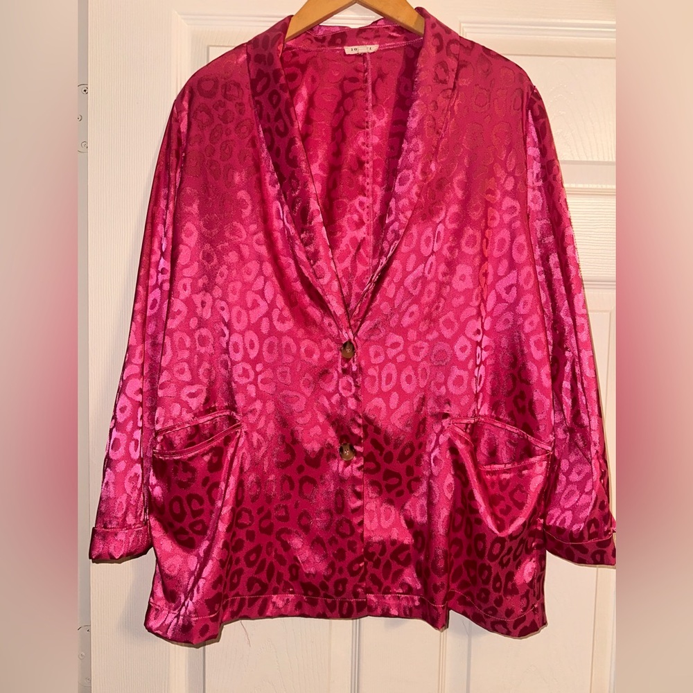 Pink Leopard Print Satin Blazer